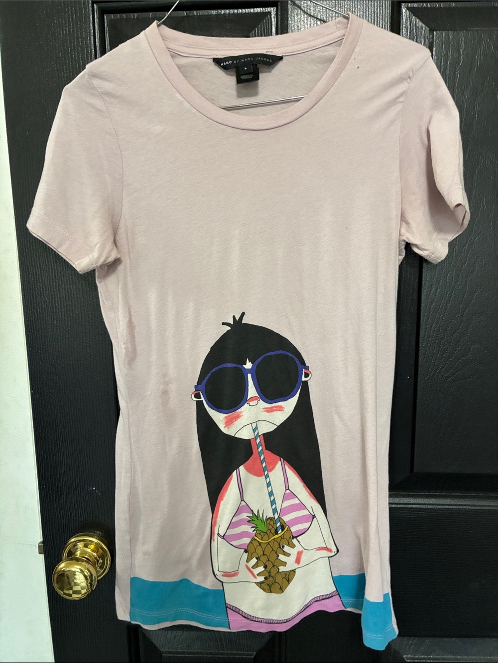 Marc By Marc Jacobs Pink Graphic Tee with Beach Girl Print
